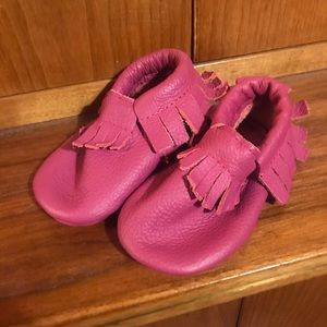 Pink leather moccasins for baby 6-12 mos
